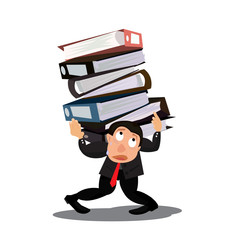 employee carries a large stack of papers concept workload