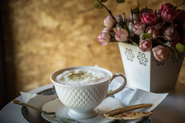 breakfast with green Tea masha in the morning. Still life photograph