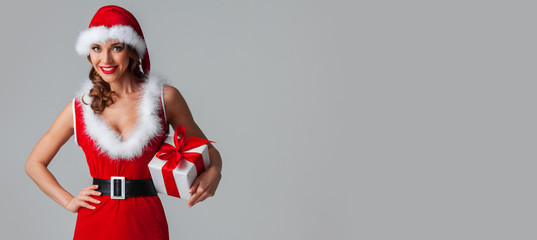 Santa Claus woman with gift