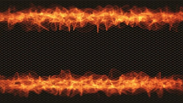 Flames of fire on black carbon sheet background. Place for your text. Slow motion 4K UHD video loop.