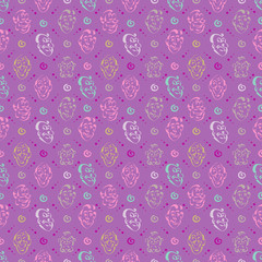 face emotion hand drawn pattern background with purple color