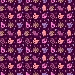 Fototapeta na wymiar cute hallowen pattern background with purple color