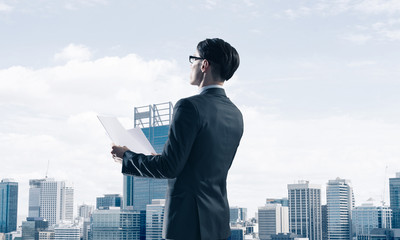 Concept of business success and control with confident boss agai