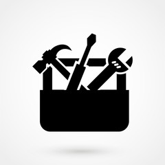 vector black toolbox with tools icon on white