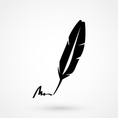 A vector illustration of an old quill and ink.Feather Quill and ink.A retro image of a writing with quill icon.