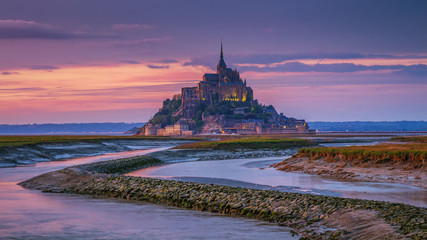 Beautiful Mont Saint Michel cathedral on the island, Normandy, Northern France, Europe