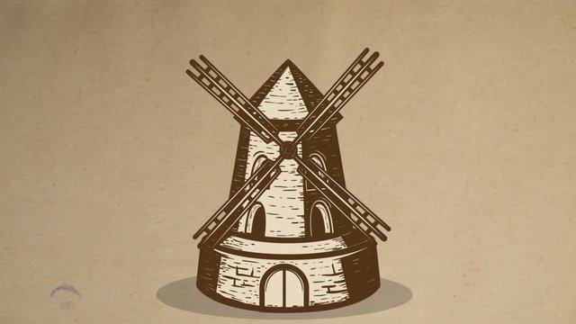 Animation of vintage style windmill. Design element for bakery, etc.