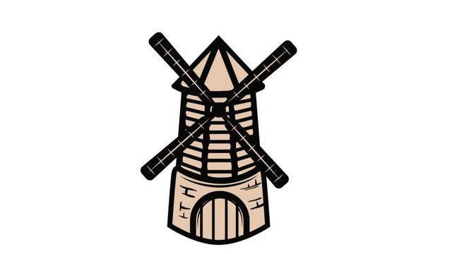 Animation of vintage style windmill. Design element for bakery, etc.