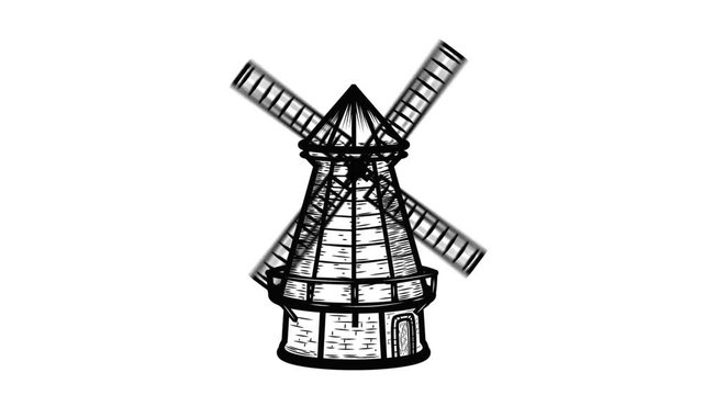 Animation of vintage style windmill. Design element for bakery, etc.