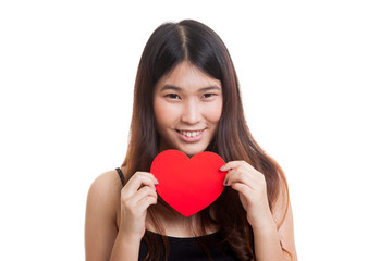 Asian woman with red heart.