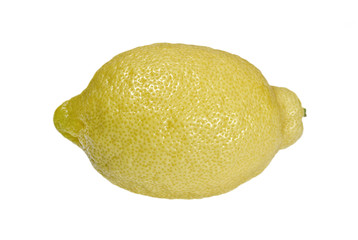 Single lemon on white background