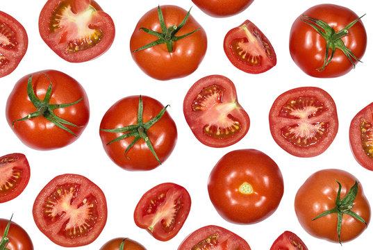Whole and sliced of ripe tomatoes