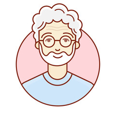 The face of an old man. Portrait of a pensioner. Elderly. Avatar of the grandfather. Professor . Vector linear illustration