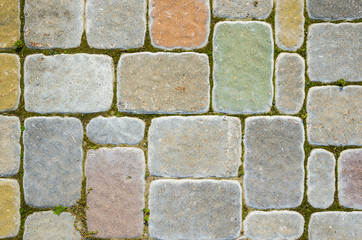 Multicolored Sidewalk Tile Texture. The Texture of Artificial Stone Pavers of Different Colors