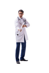 Young doctor physician standing walking isolated on white backgr