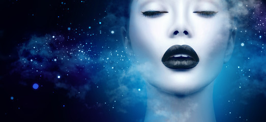 Fashion model girl portrait with trendy gothic black makeup