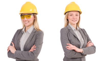 Woman architect isolated on white