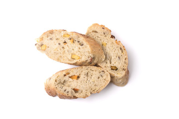 Fototapeta na wymiar Pieces of grain bread isolated on white background