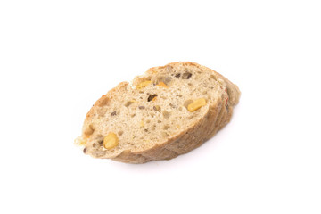 Piece of grain bread isolated on white background