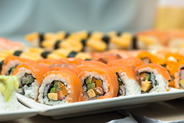 sushi,japanese food on dish prepare for party,asia culture traditional