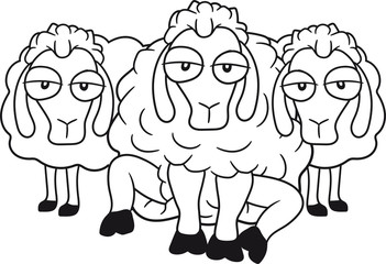 team frauen freunde gruppe party sitzend gelangweilt lustig klein süß niedlich comic cartoon schaf ziege wolle bauer bock müde cool