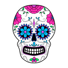 Day of The Dead colorful Skull with floral ornament. Mexican sugar skull. Vector illustration