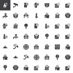 Smart home and technology vector icons set, modern solid symbol collection, filled pictogram pack. Signs, logo illustration. Set includes icons as control, camera, light settings, home settings