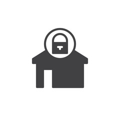 Home locked icon vector, filled flat sign, solid pictogram isolated on white. House with lock symbol, logo illustration.