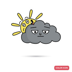 Funny chat gray cloud and sun smile color flat icon