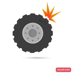 Car tire breakout color flat icon