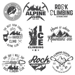 Vintage typography design with climber, carabiner and mountains