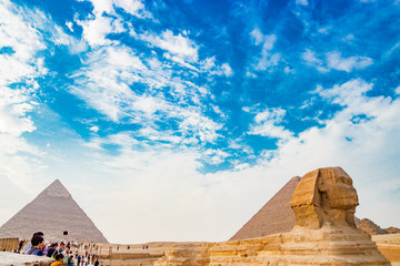 Admiring the sphinx in Cairo, Egypt
