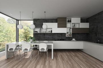 Spacious open plan kitchen with dining table