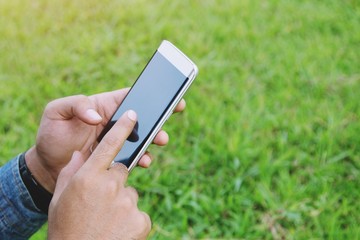 contact Business or Close up of hands give me your telephone number and send message on mobile.