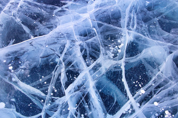 ice and cracks on the surface of Lake Baikal