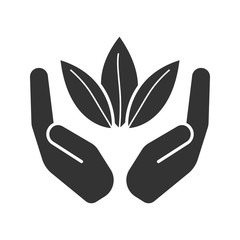 Obraz premium Open palms with tea leaves glyph icon