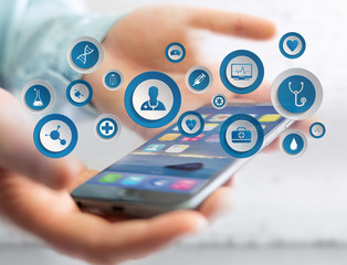 Medecine and general healthcare icon displayed on a technology interface