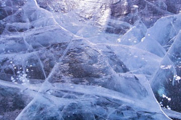 ice and cracks on the surface of Lake Baikal