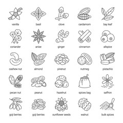Spices linear icons set