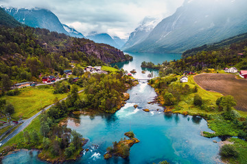 Beautiful Nature Norway aerial photography. - obrazy, fototapety, plakaty