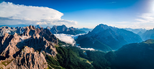 Panorama National Nature Park Tre Cime In the Dolomites Alps. Beautiful nature of Italy. - obrazy, fototapety, plakaty