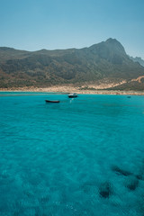 Fototapeta na wymiar Turquoise water at Balos Lagoon and Gramvousa in Crete, Greece