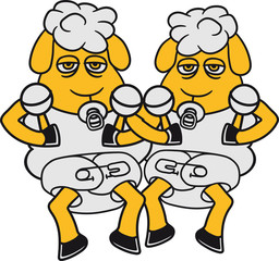 team 2 freunde paar brüder schwestern geschwister windel rassel traurig gelangweilt müde lamm baby lustig klein süß niedlich comic cartoon schaf ziege wolle bauer bock müde cool