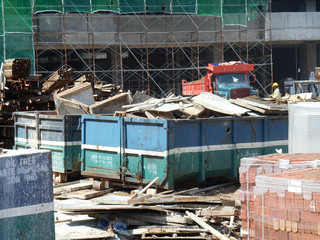 Construction wasted disposal bin used to collect rubbish and unused material at the construction...