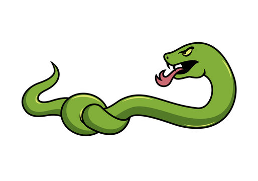 Snake vector. Snake knot. Snake cartoon character. Green snake on a white background
