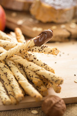 cinnamon bread Crispy twist pies. with a chocolate butter and red apple