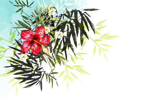 Hand drawn watercolor tropical plants