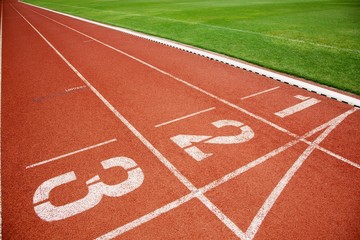Athlete Track or Running Track with three numbers lanes and lawn