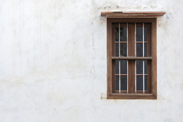 Old windows with white wall, Copy space