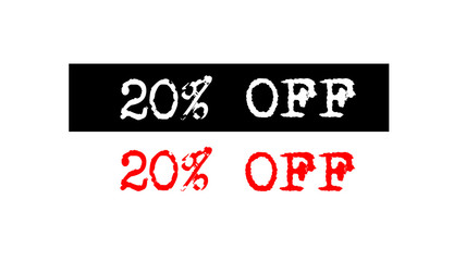20% off rubber stamp badge with typewriter set text logo design